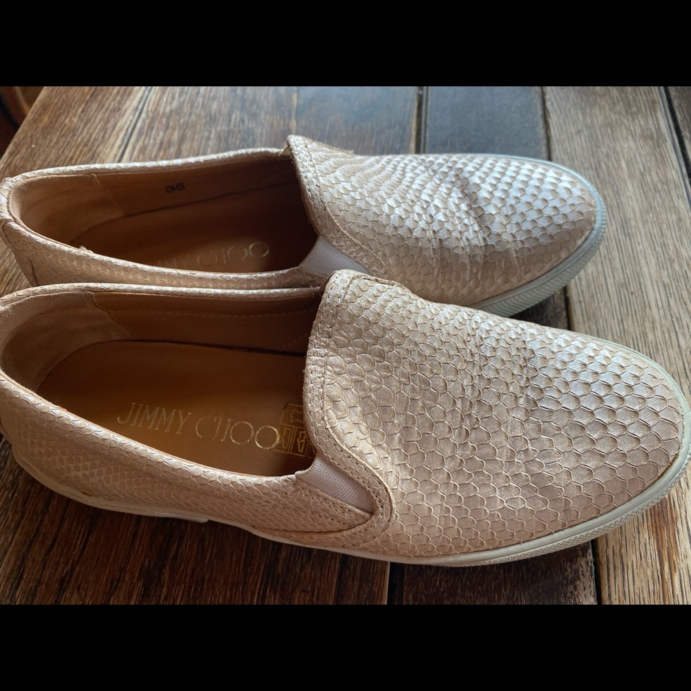 Jimmy Choo pale pink snakeskin loafer 5